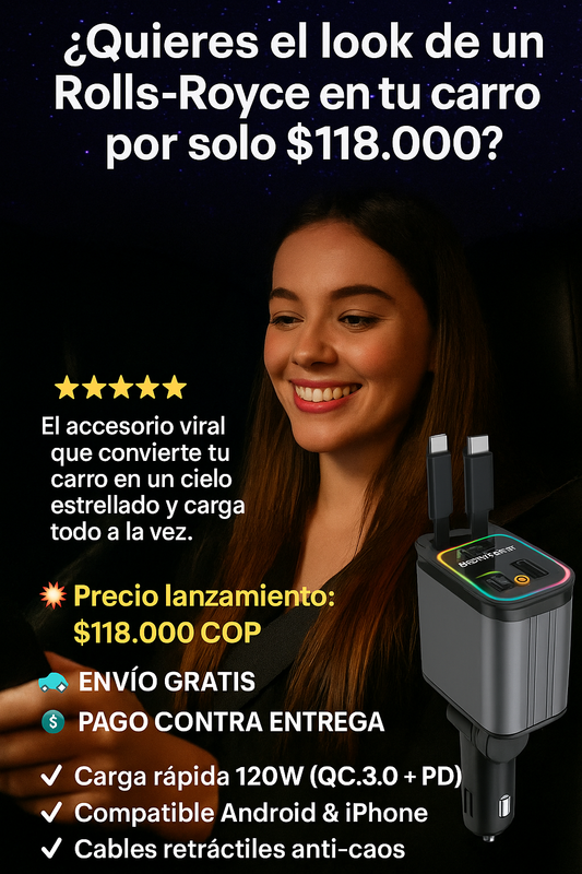 Cargador Retráctil 4 en 1 con Proyector Starry Sky – 66W